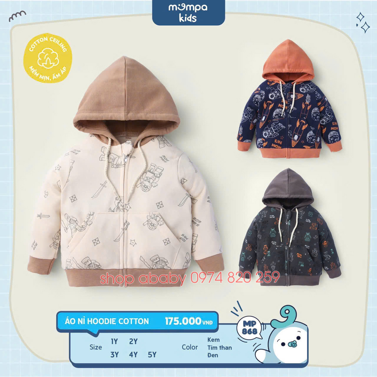 Áo nỉ hoodie cotton Mompa MP868