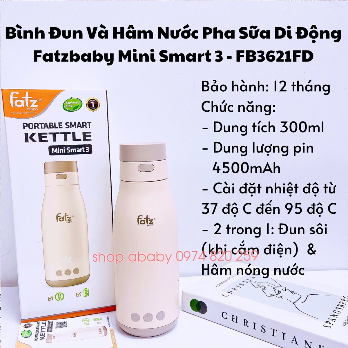Bình Đun Và Hâm Nước Pha Sữa Di Động Fatzbaby Mini Smart 3 - FB3621FD