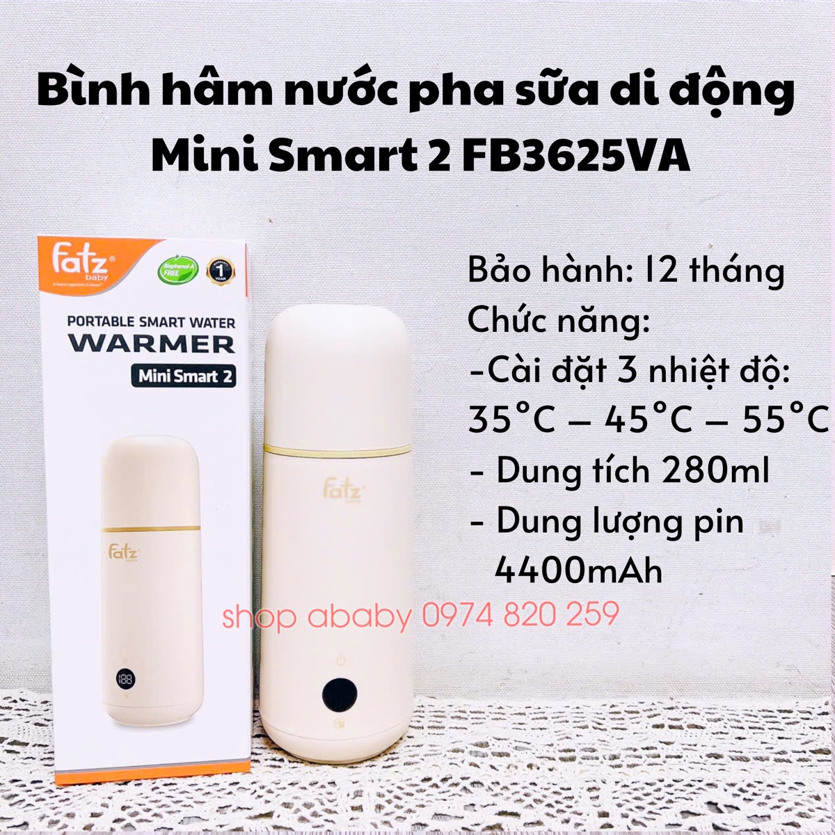 Bình hâm nước pha sữa di động Mini Smart 2 FB3625VA