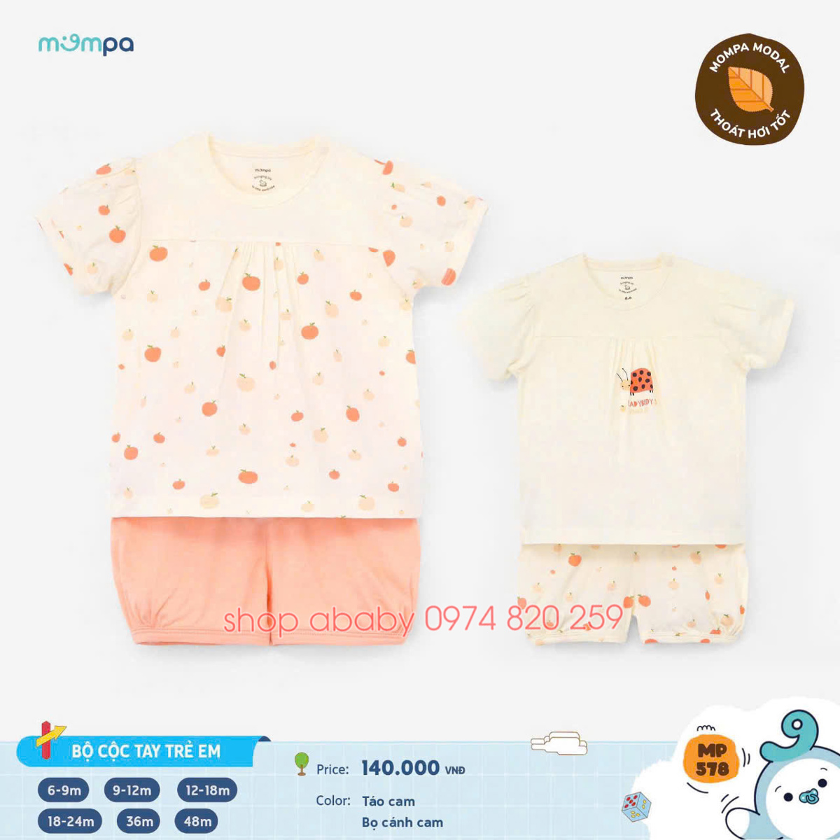Bộ cộc tay bé gái Mompa MP578