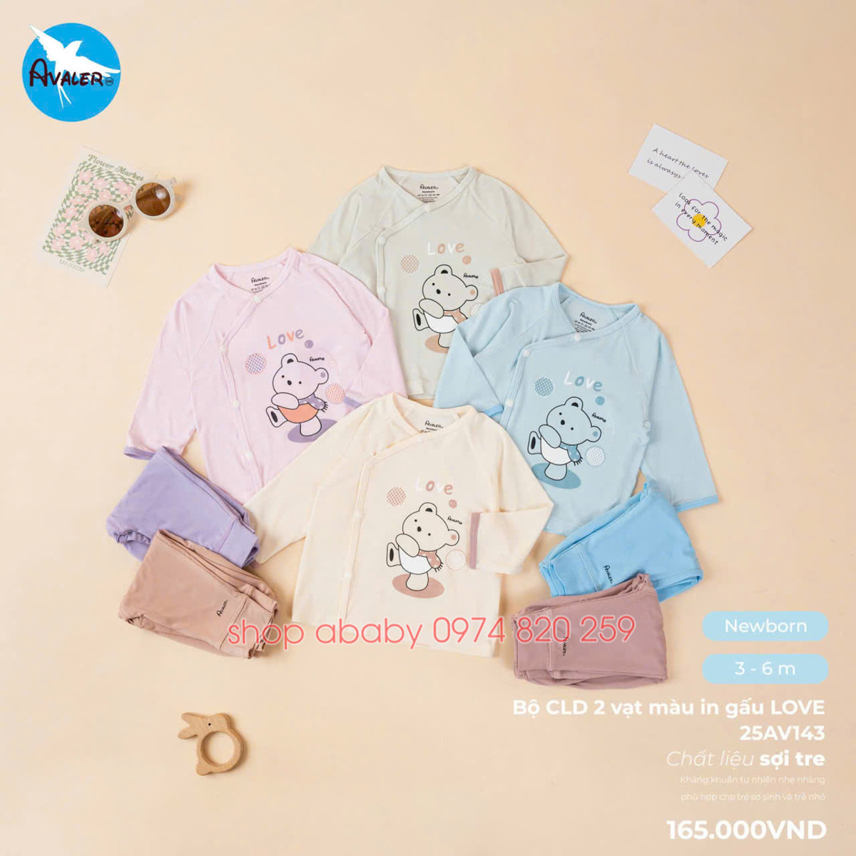 Bộ dài tay cài lệch AValer 25AV143 (size NB)