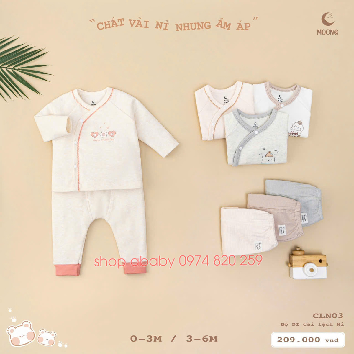 Bộ dài tay cài lệch nỉ Moon CLN03