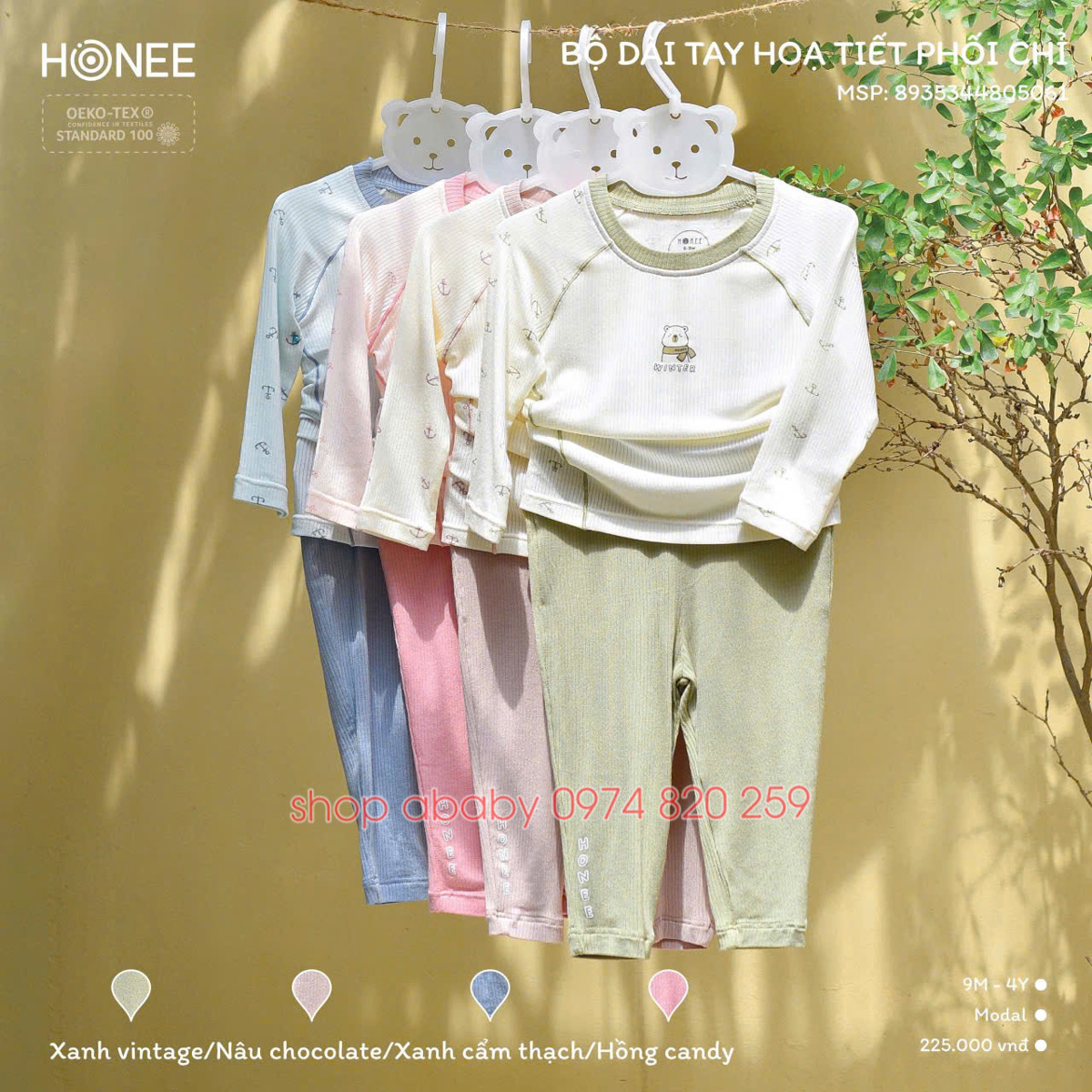 Bộ dài tay họa tiết phối chỉ Hnree