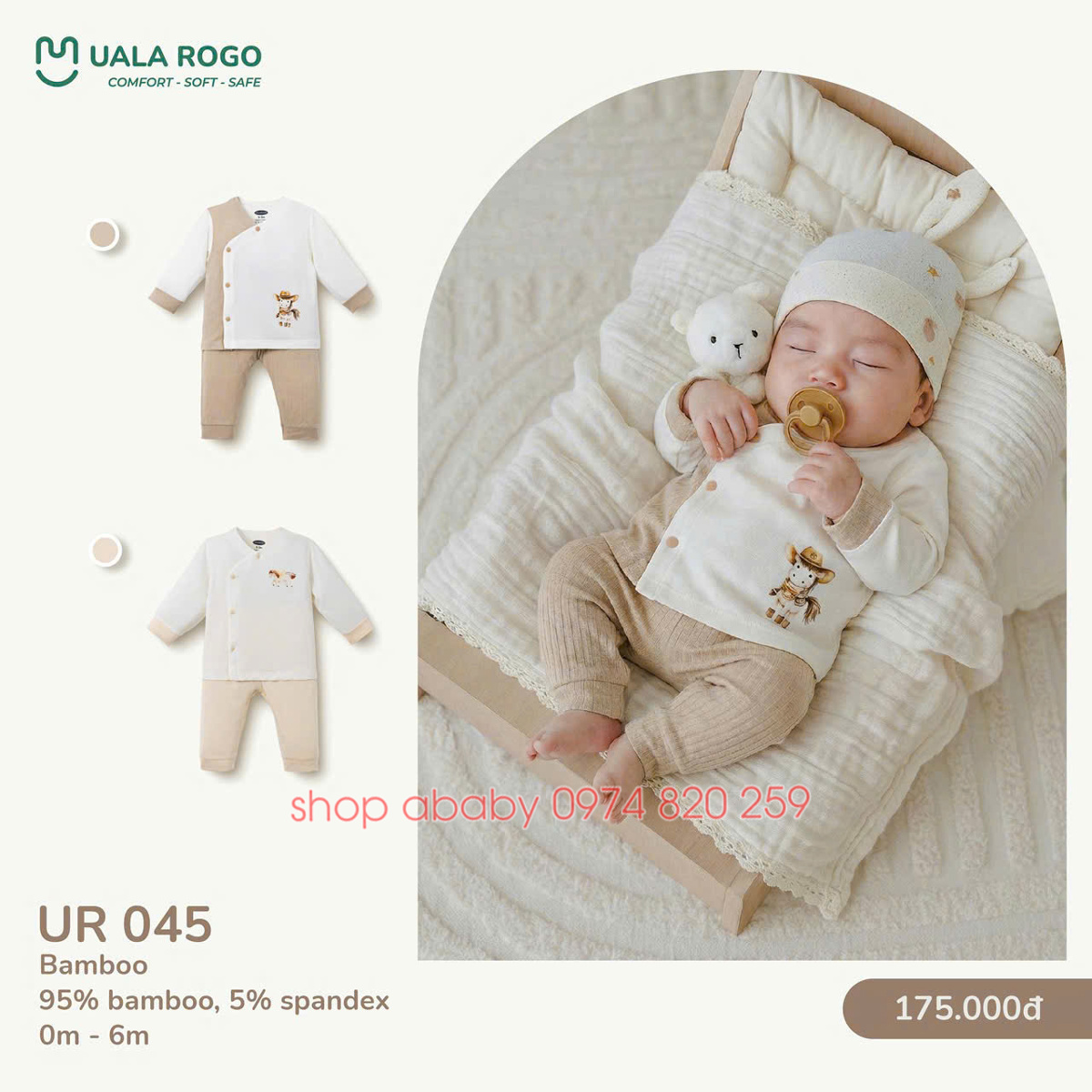 Bộ sơ sinh cài chéo Ualaroga UR045 (0-3m)