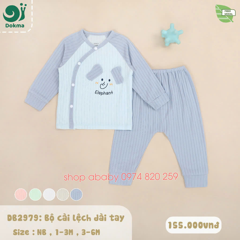 Bộ sơ sinh dài tay cài lệch Dokma DB2979