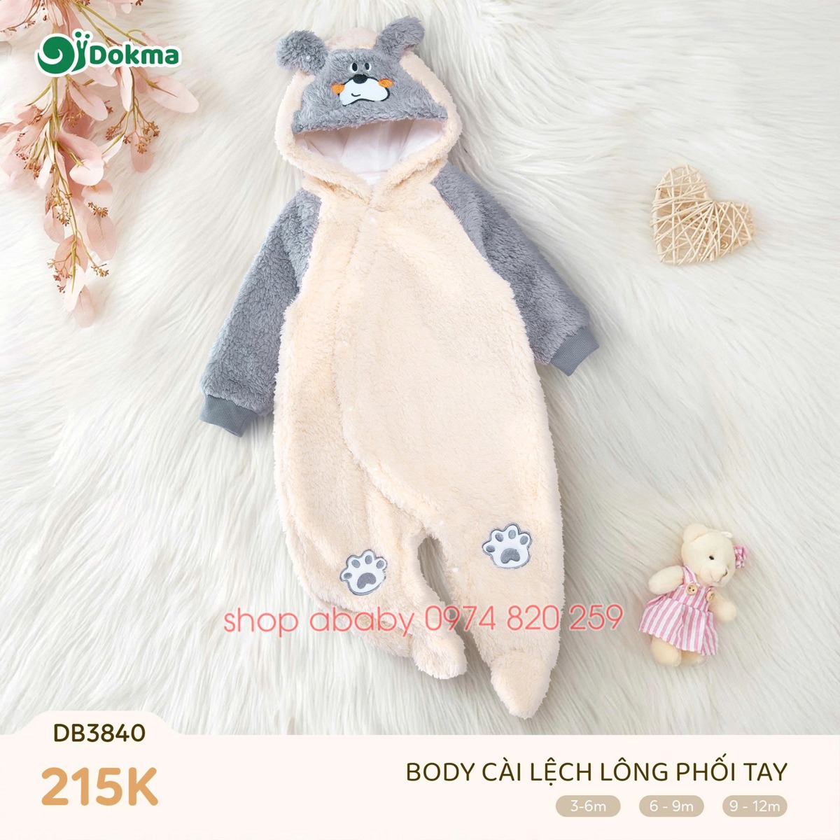Body cài lệch lông phối tay dokma DB3840