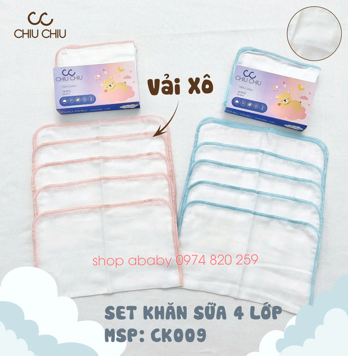 Gói 10 khăn sữa 4 lớp Chiu chiu
