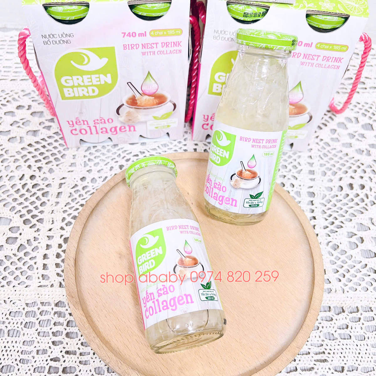 Hộp 4 lọ yến sào collagen Green Bird 185ml (dành cho người lớn)