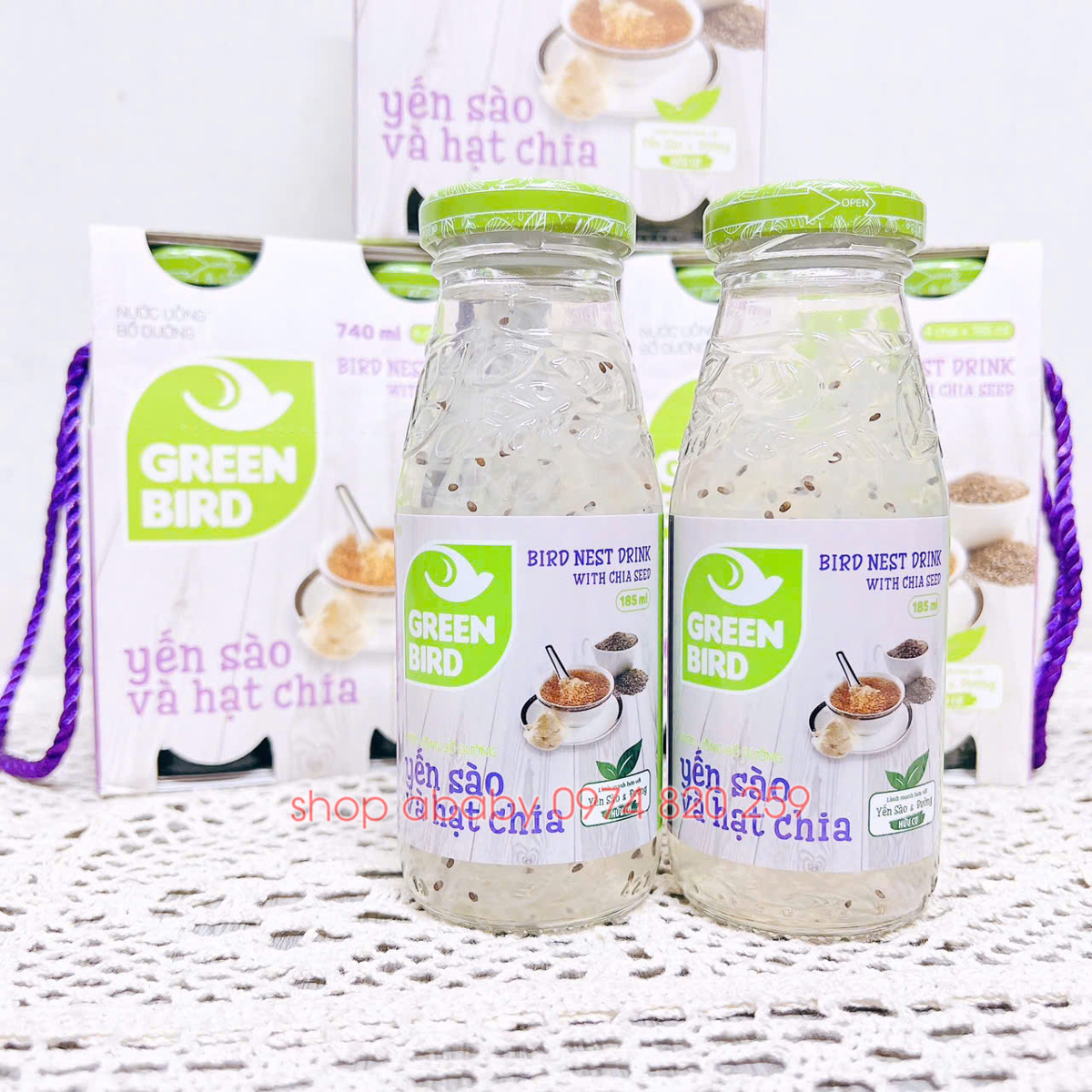Hộp 4 lọ yến sào, hạt chia Green Bird 185ml (1y+) (dành cho người lớn)