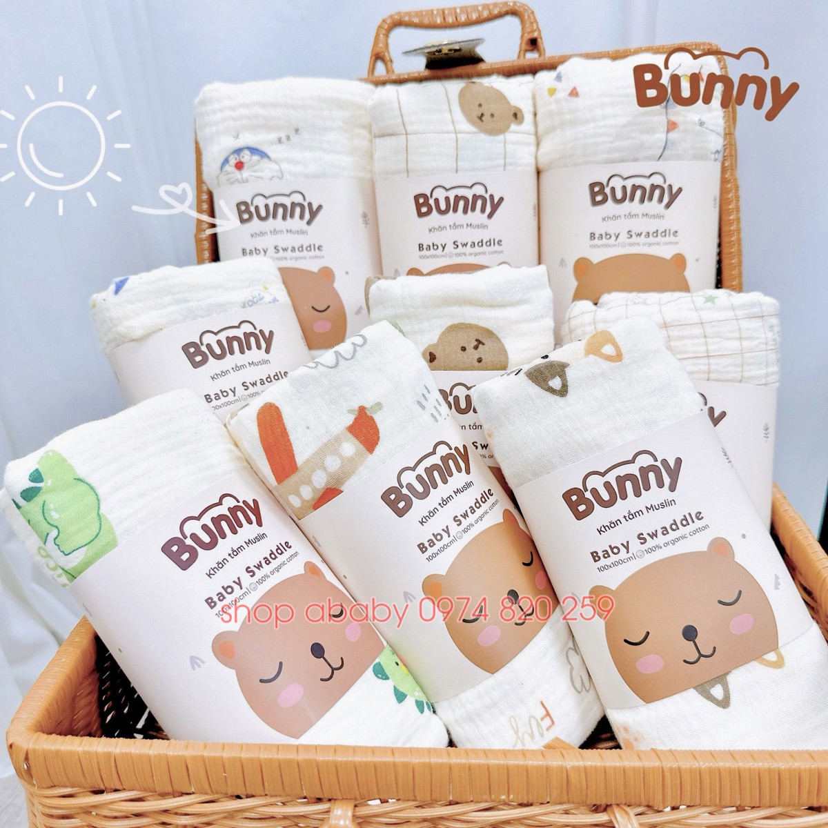Khăn tắm xô Muslin Bunny
