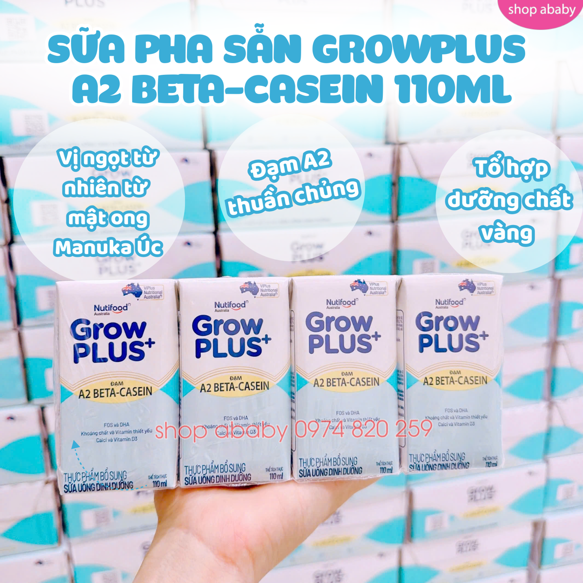 Lốc 4 hộp SPS NTF GrowPLUS A2 Beta-Casein 110ml (1y+)(Th6/24Hộp)