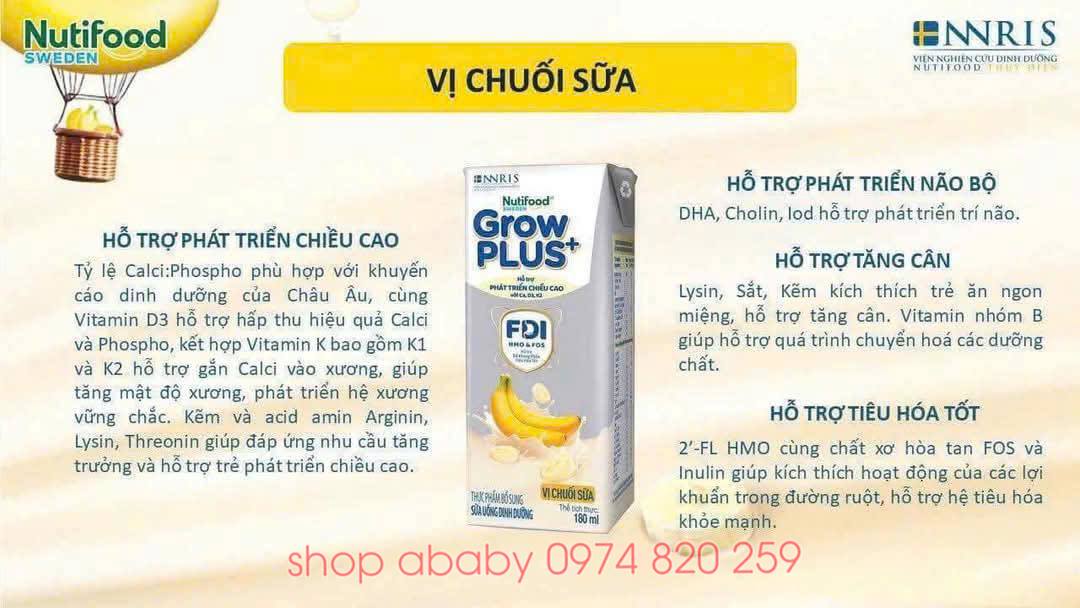 Lốc 4 hộp SPS NTF GrowPLUS vị chuối 110ml (1y+) (thùng 6 lốc-24 hộp)
