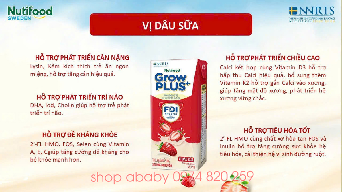 Lốc 4 hộp SPS NTF GrowPLUS vị dâu 110ml (1y+) (thùng 6 lốc-24 hộp)