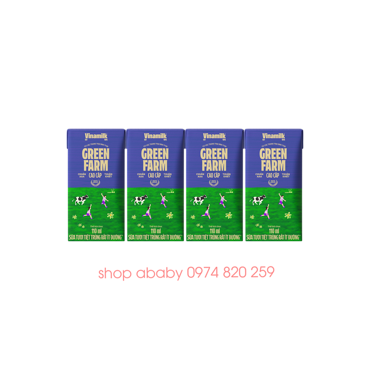 Lốc 4 hộp SPS Vinamilk Green Farm rất ít đường 110ml (1y+) (thùng 12 lốc 48 hộp)