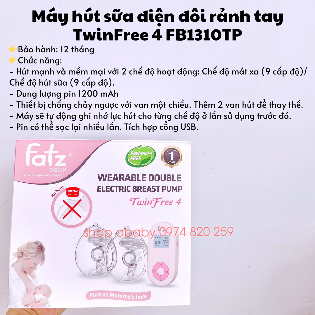 Máy hút sữa điện đôi rảnh tay TwinFree 4 FB1310TP