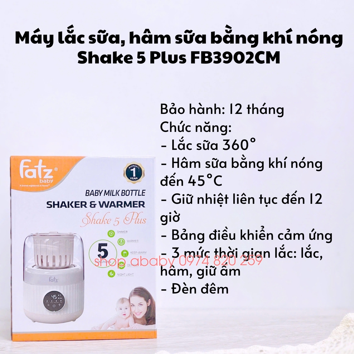 Máy lắc sữa, hâm sữa bằng khí nóng Shake 5 Plus FB3902CM