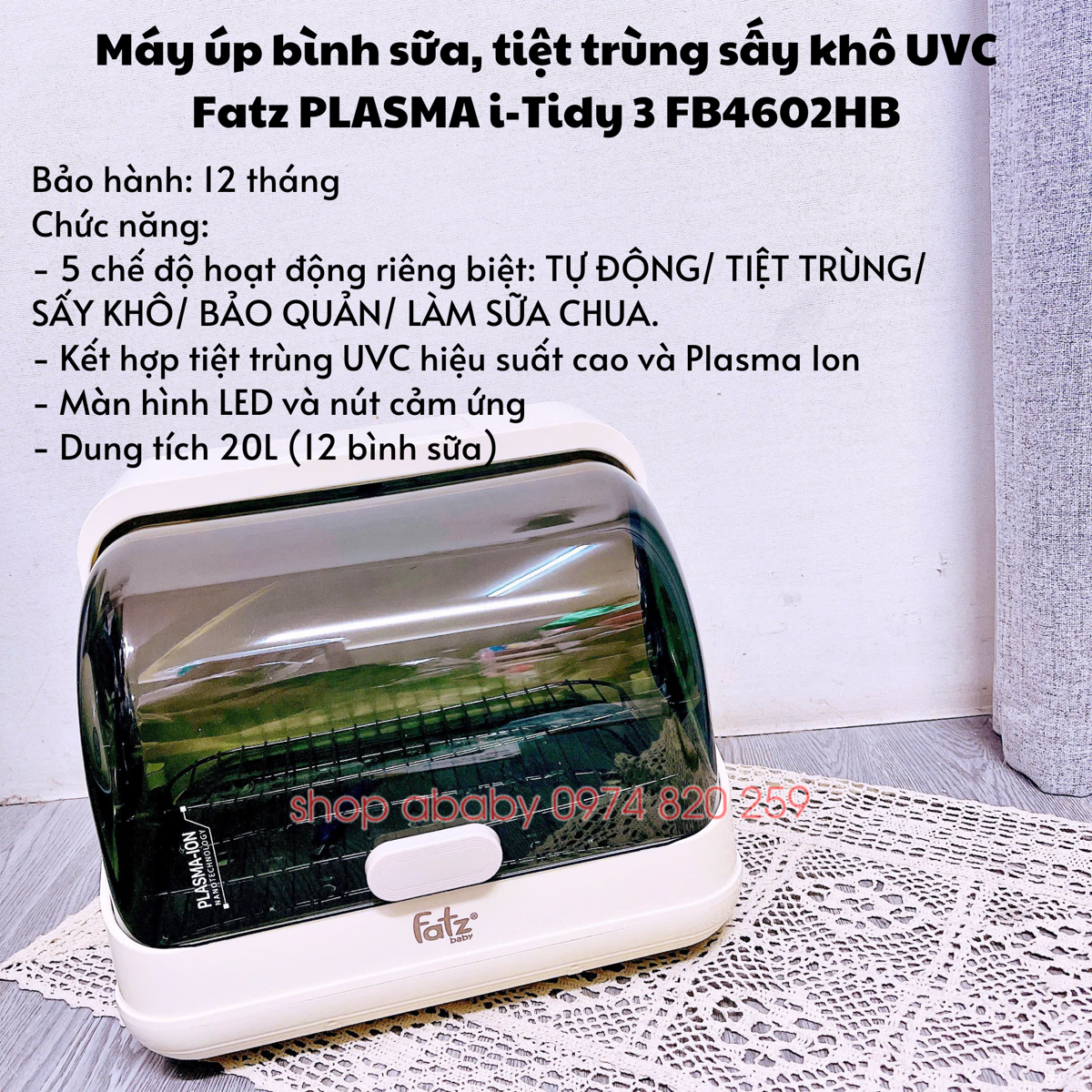 Máy úp bình sữa, tiệt trùng sấy khô UVC Fatz PLASMA i-Tidy 3 FB4602HB