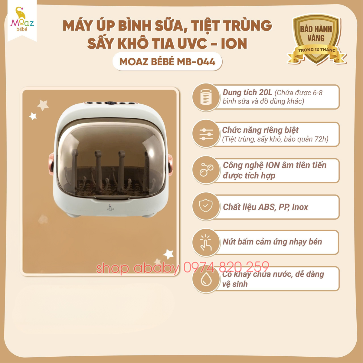 Máy úp bình sữa, tiệt trùng sấy khô UVC ion Moaz BéBé MB044