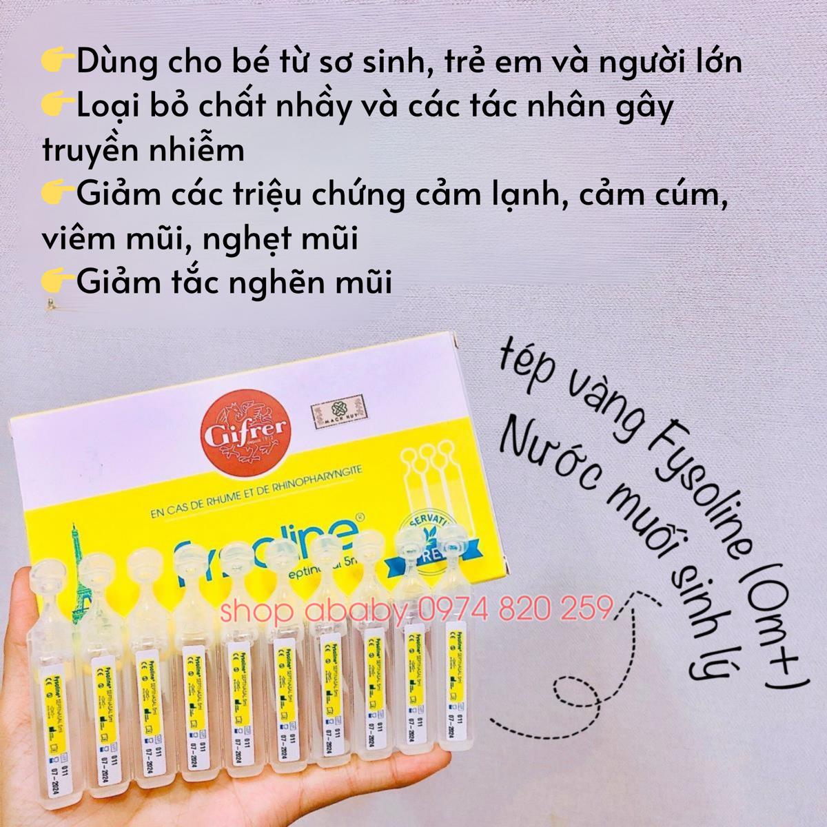Vỉ 10 ống nước muối sinh lý tép vàng Fysoline (0m+)