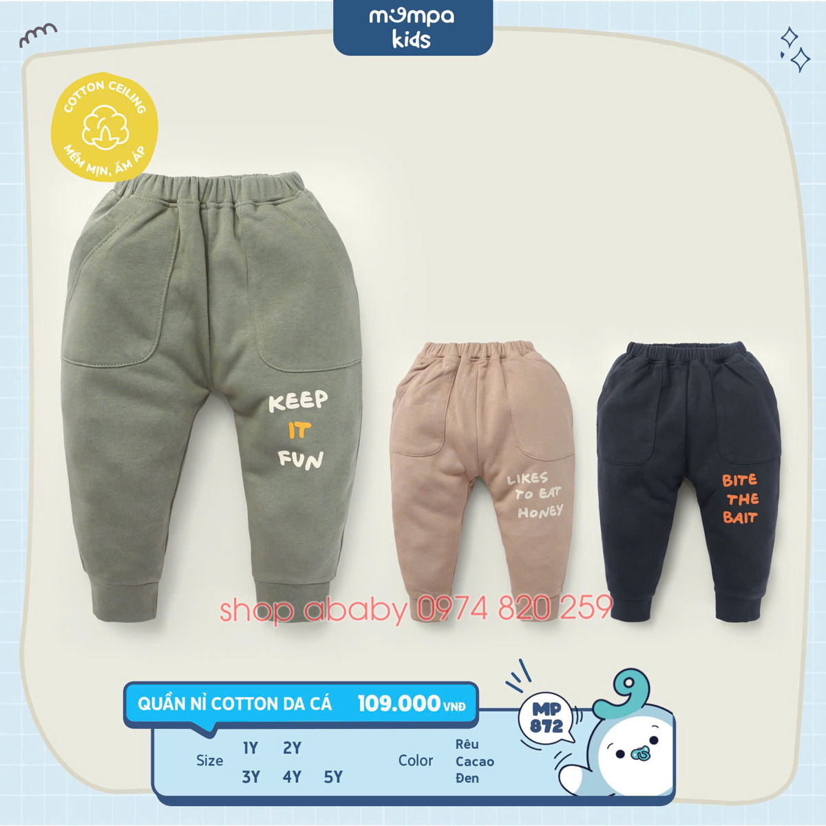 Quần nỉ cotton da cá Mompa MP872