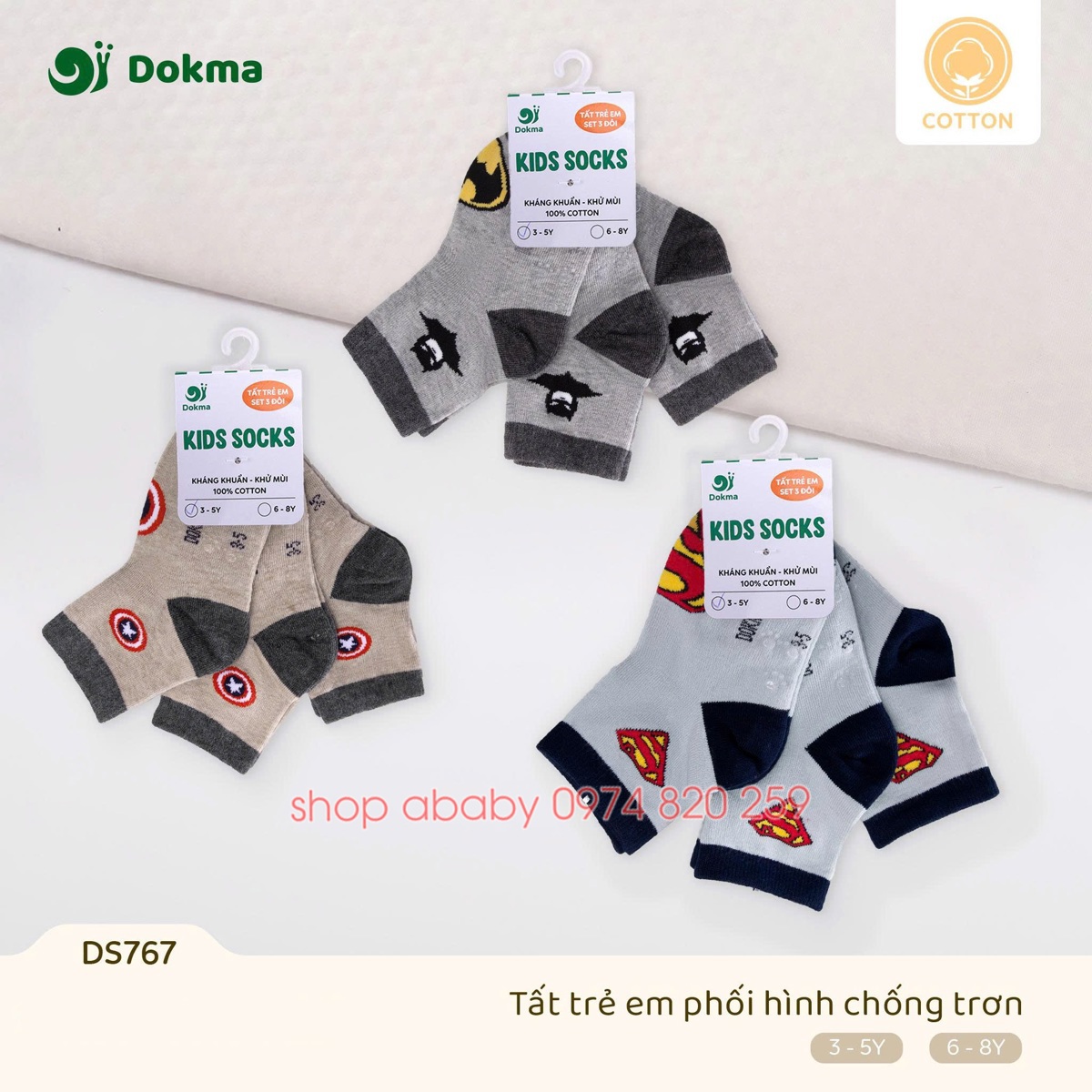 Set 3 tất chống trượt Dokma DS767