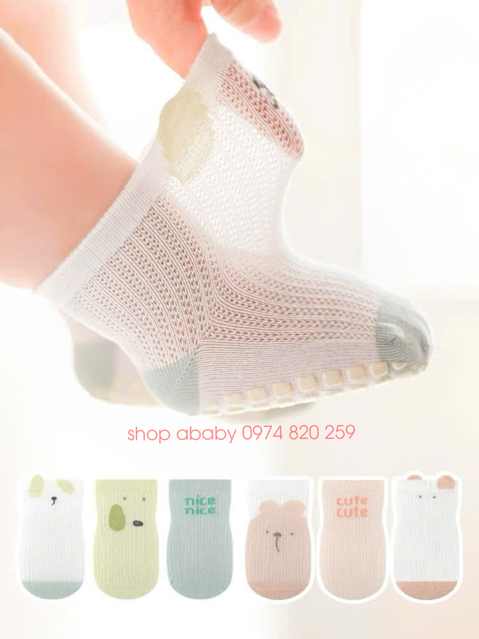 Set 3 tất lưới Nemo chống trượt cao cổ 15024 
