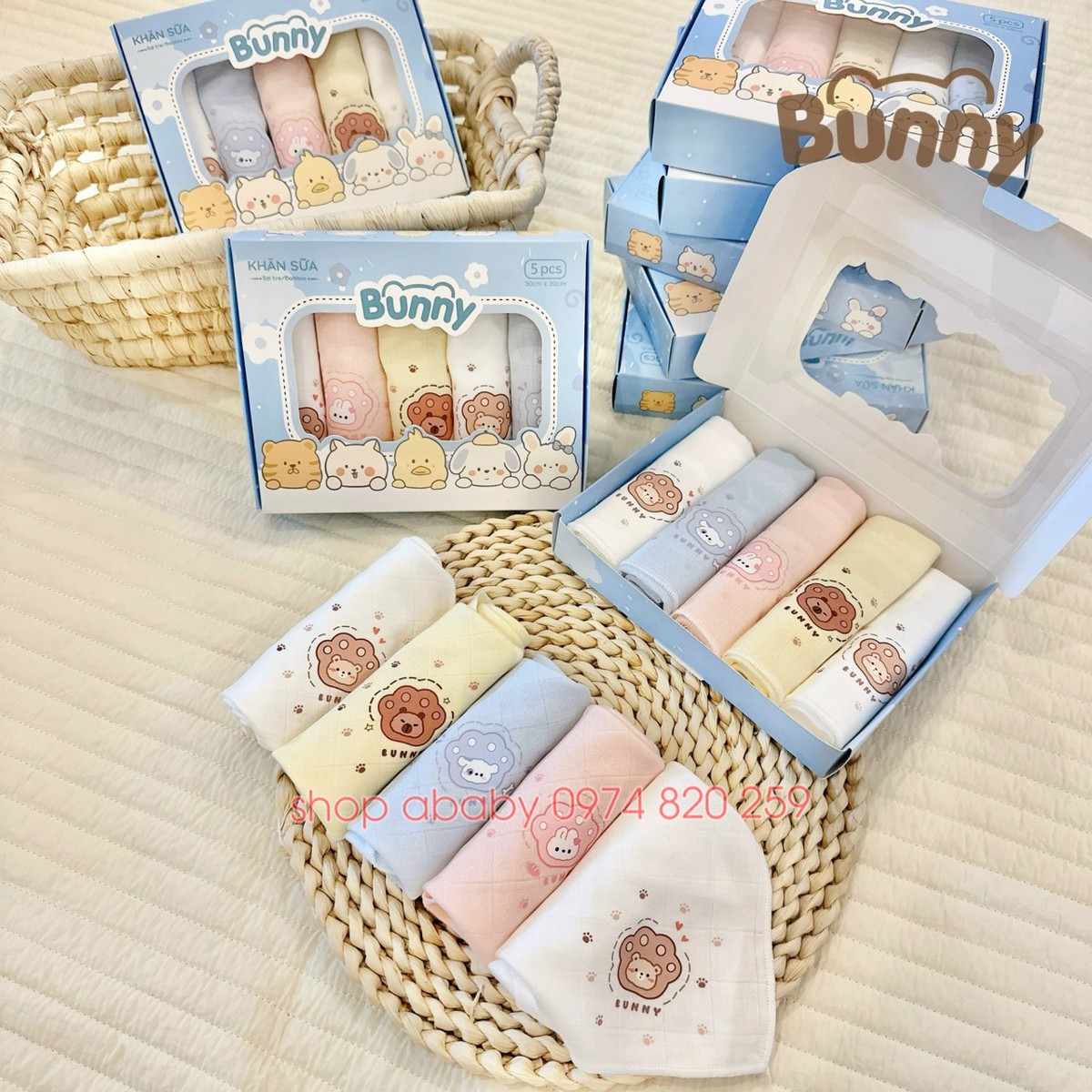 Set 5 khăn sữa sợi tre Muslin Bunny