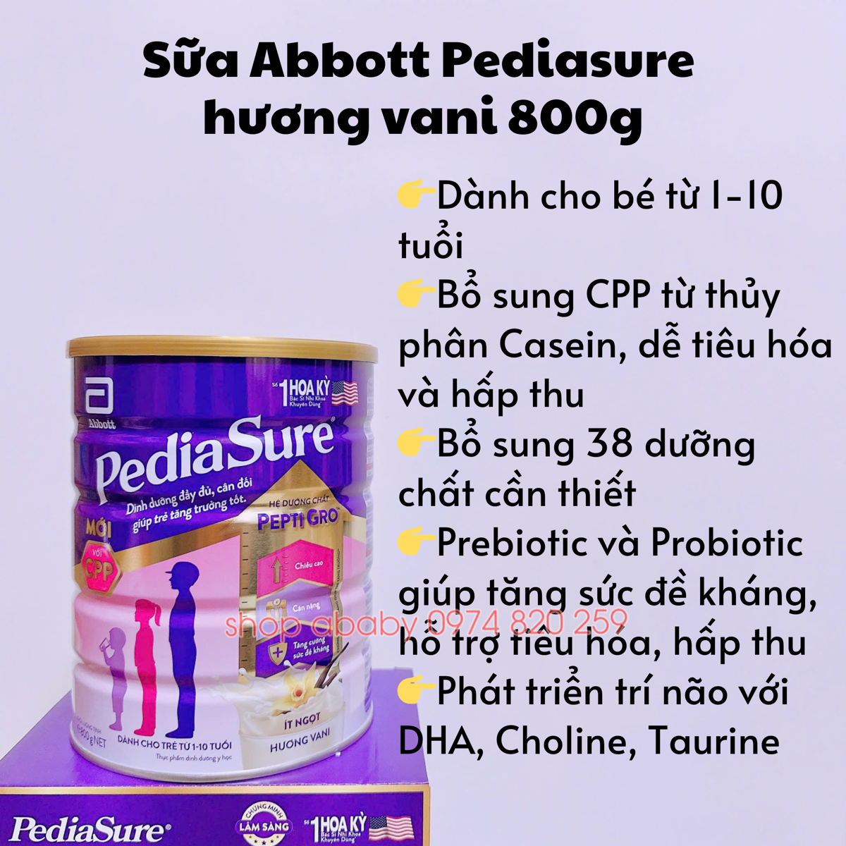 Sữa Abbott Pediasure hương vani 800g (1-10 tuổi)