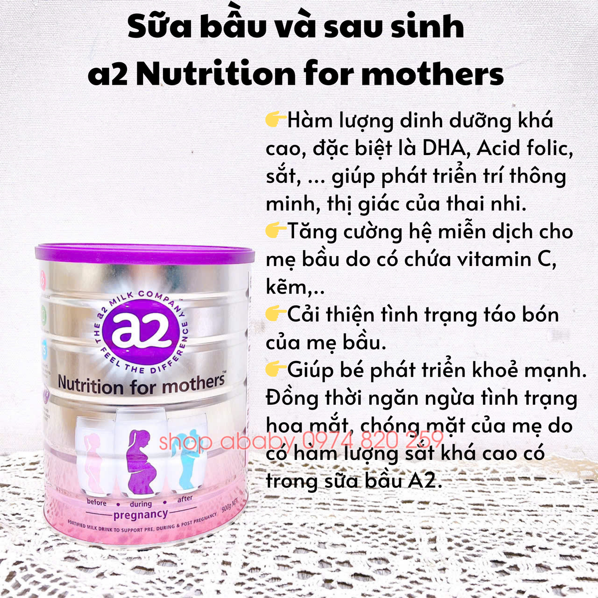 Sữa bầu và sau sinh a2 Nutrition for mothers 900g