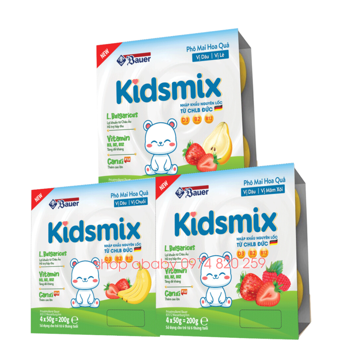 Phô mai hoa quả Kidsmix (vỉ 4 6m+)