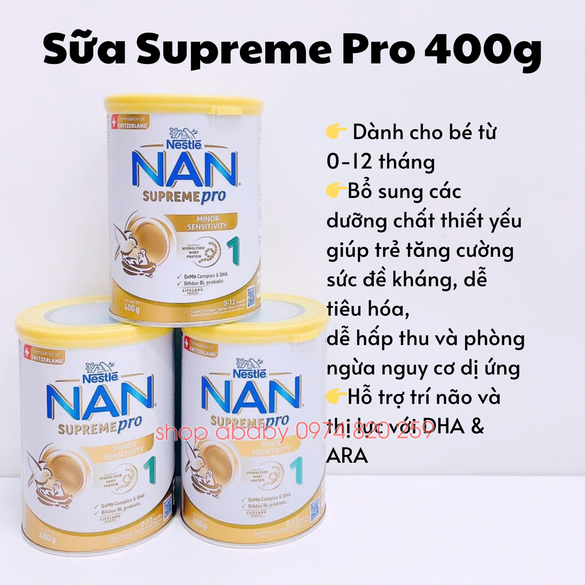 Sữa Nan Supreme Pro 400g số 1 (0-12 tháng)  