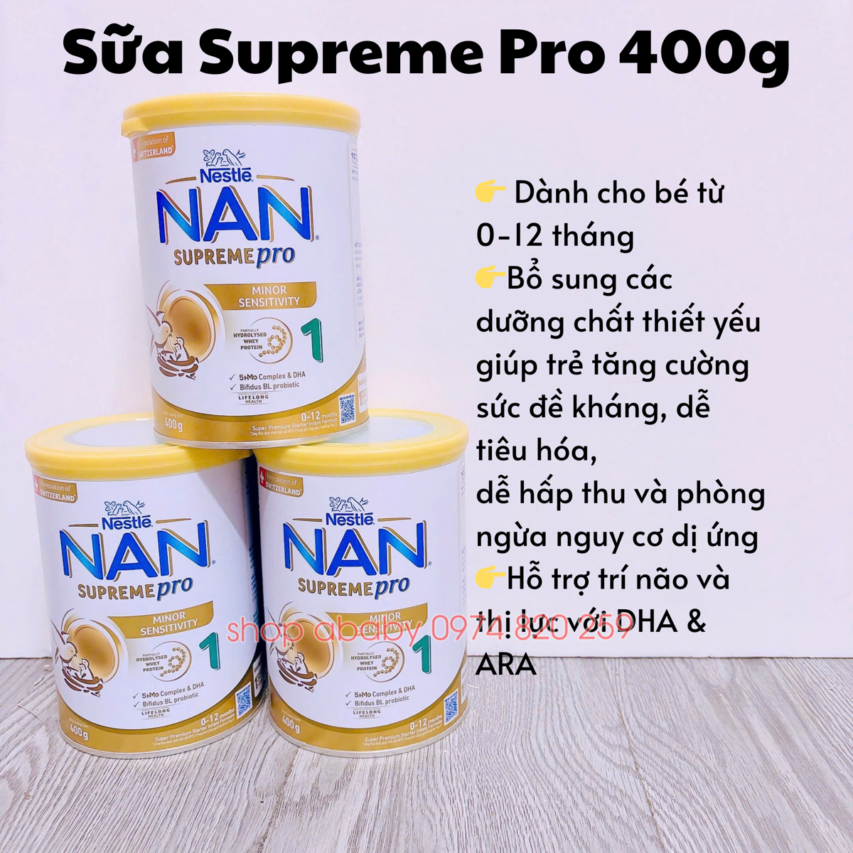 Sữa Nan Supreme Pro 400g số 1 (0-12 tháng)  