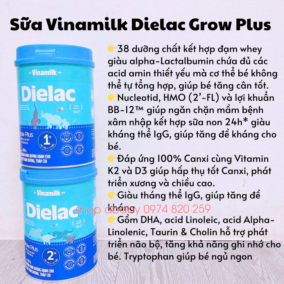 Sữa Vinamilk Dielac Grow Plus 850g 