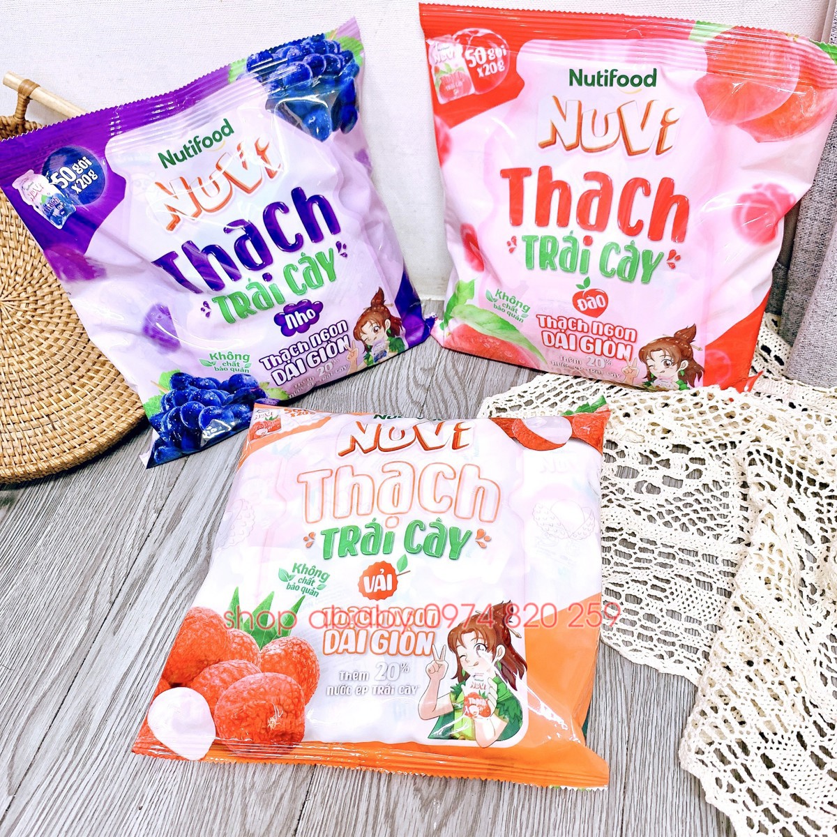 Túi 50 gói thạch trái cây Nuvi 20g 3y+