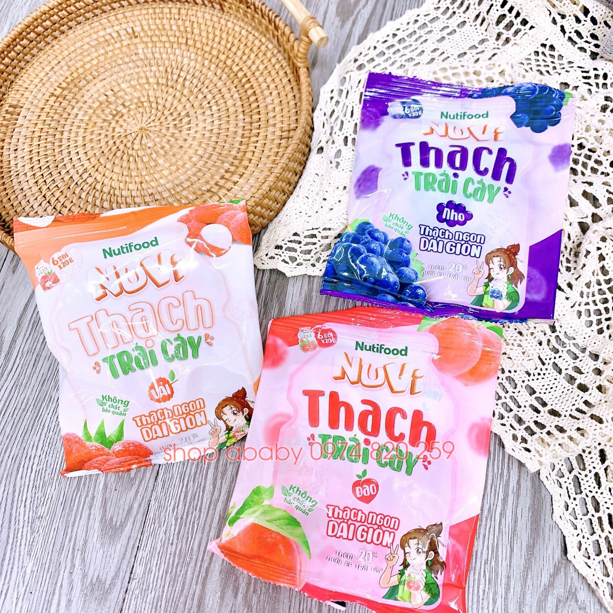 Túi 6 gói thạch trái cây Nuvi 20g 3y+