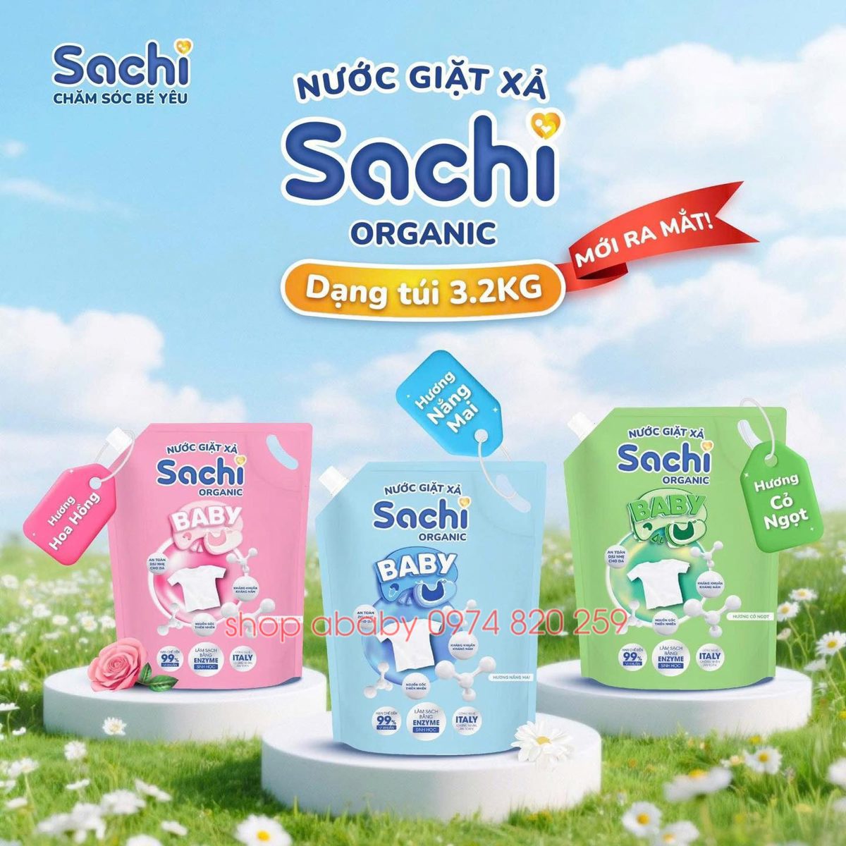 Túi nước giặt xả Sachi 3.2L