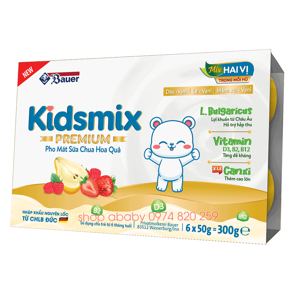 Phô mai sữa chua hoa quả KidsMix (vỉ 6 6m+)