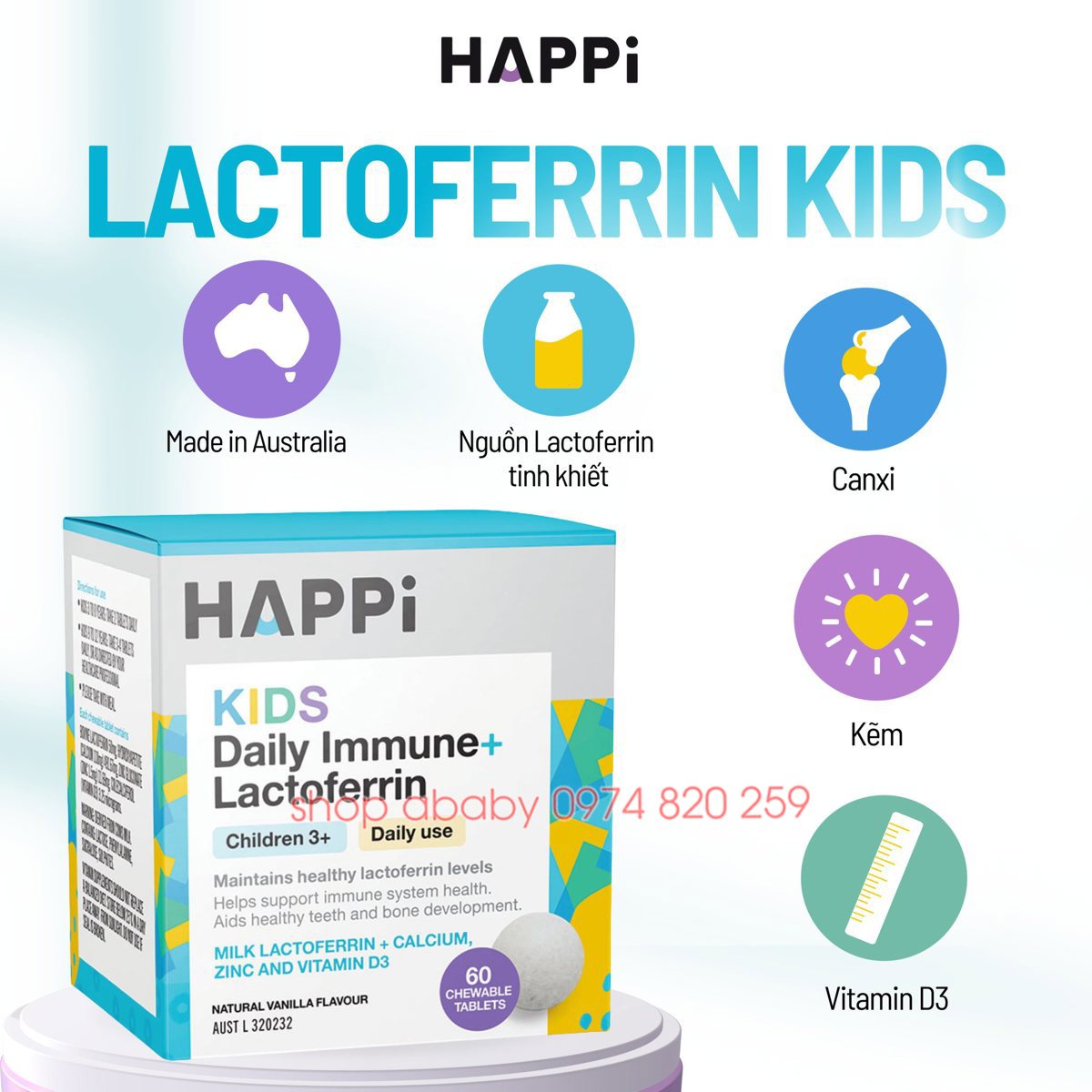 Viên tăng đề kháng Lactofferrin kids Happi (3y+)