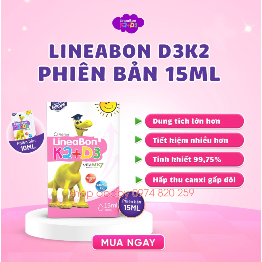 Vitamin D3K2 LineaBon nhỏ giọt 15ml (0m+)