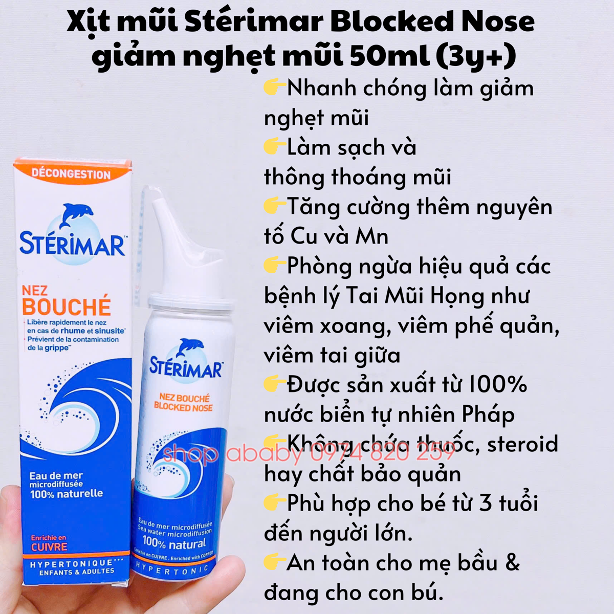 Xịt mũi Stérimar Blocked Nose giảm nghẹt mũi 50ml (3y+)