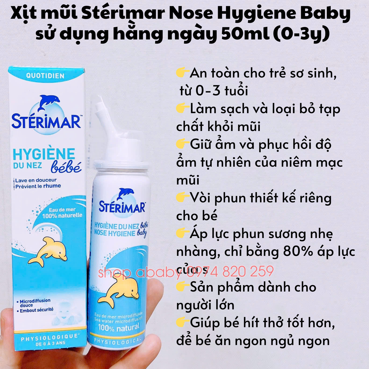 Xịt mũi Stérimar Nose Hygiene Baby sử dụng hằng ngày 50ml (0-3y)