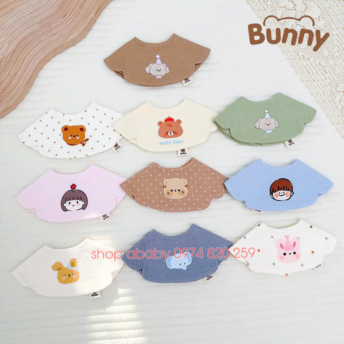 Yếm tròn bấm cúc in hình Bunny