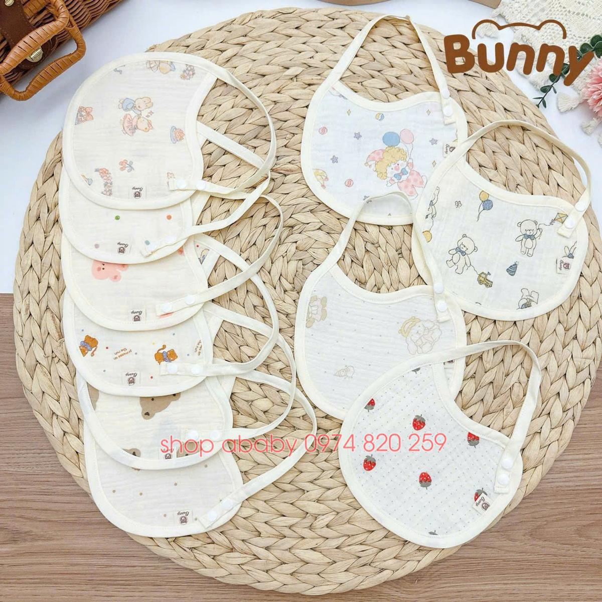 Yếm tròn dây khuy bấm Bunny