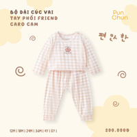 Bộ dài tay cúc vai phối Friend caro cam