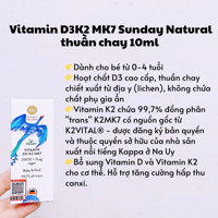 Vitamin D3K2 MK7 Sunday Natural thuần chay 10ml (0-4y)