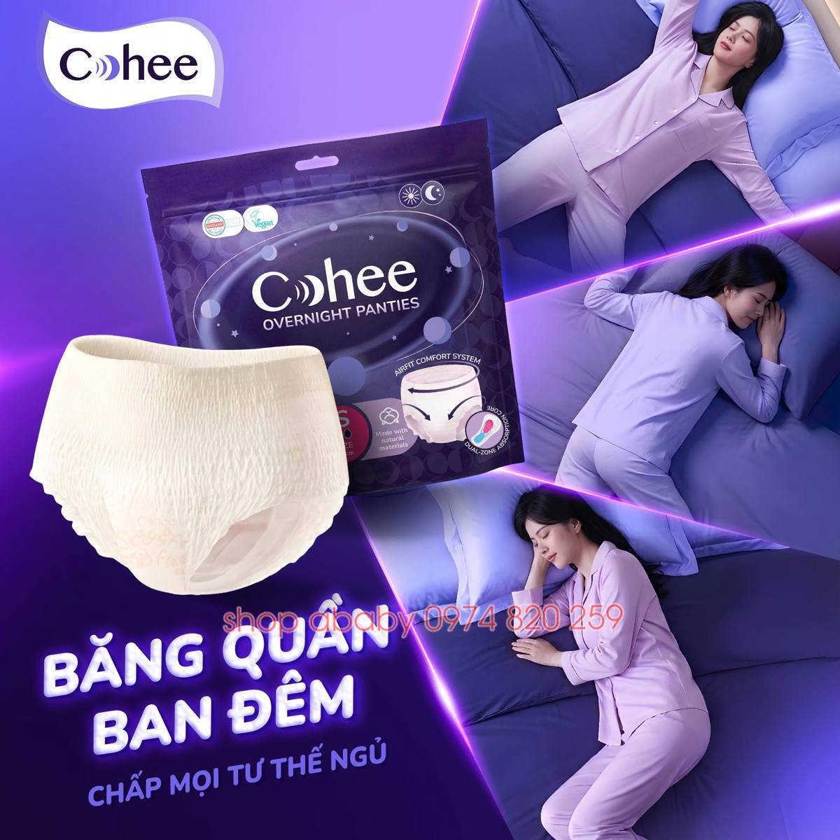 Băng vệ sinh quần Cohee ban đêm siêu mỏng 3 miếng