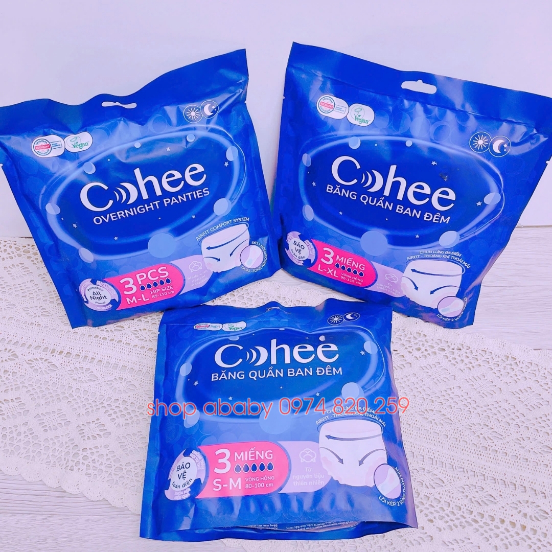 Băng vệ sinh quần Cohee ban đêm siêu mỏng 3 miếng