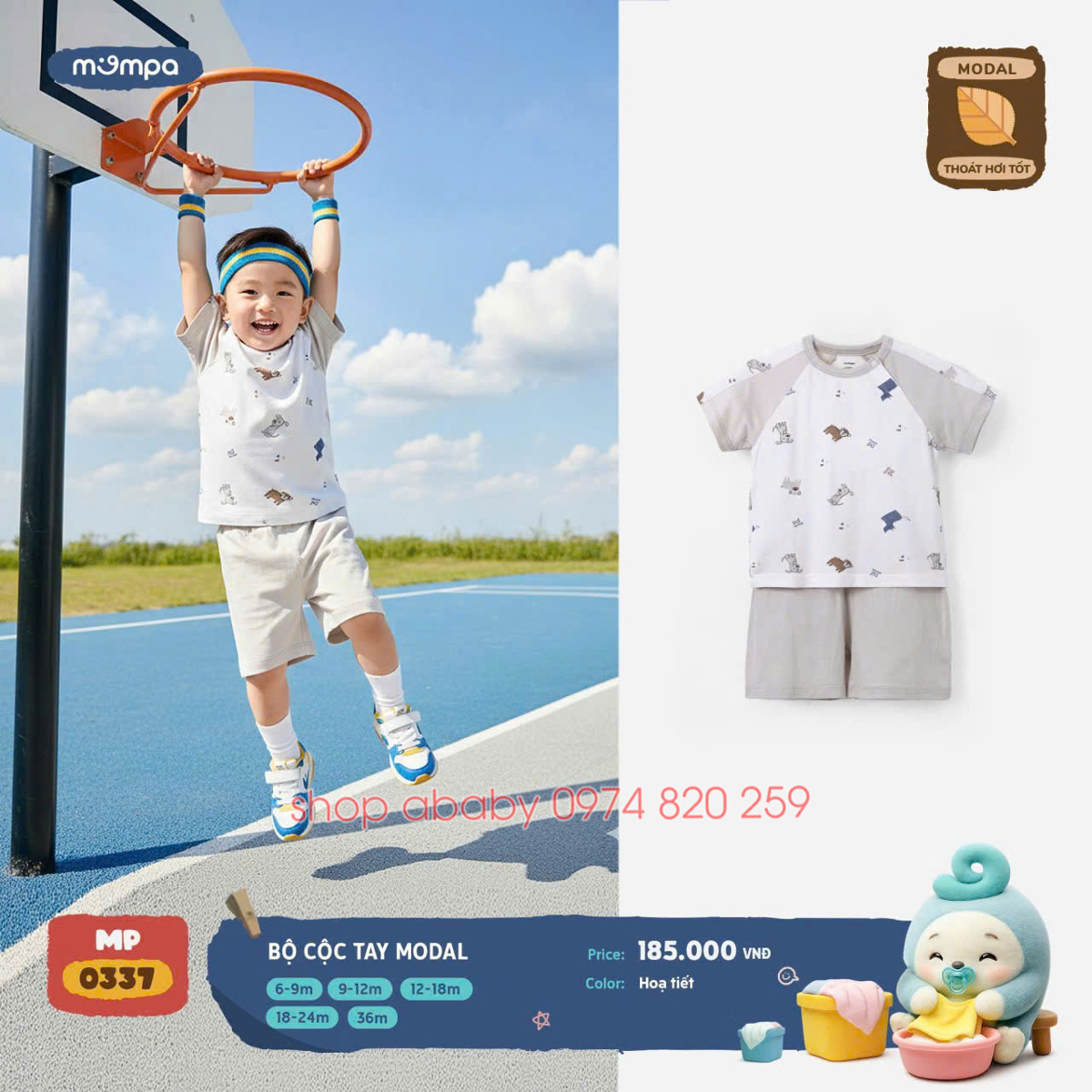 Bộ cộc tay bé trai Mompa MP335, 336, 337