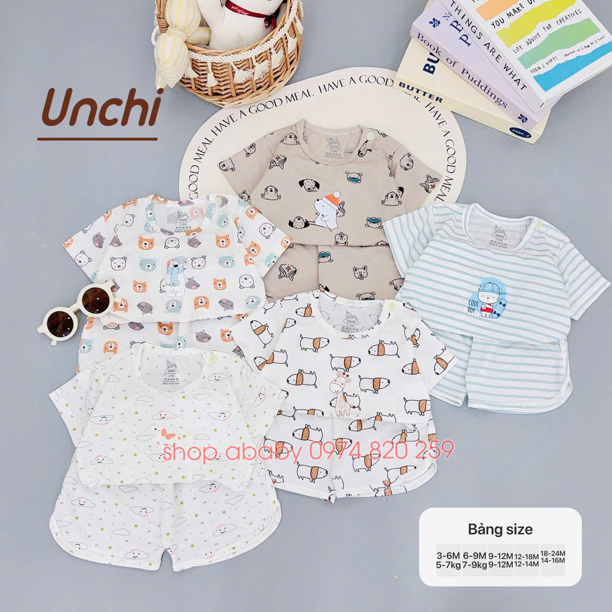 Bộ cộc tay cài vai petit Unchi