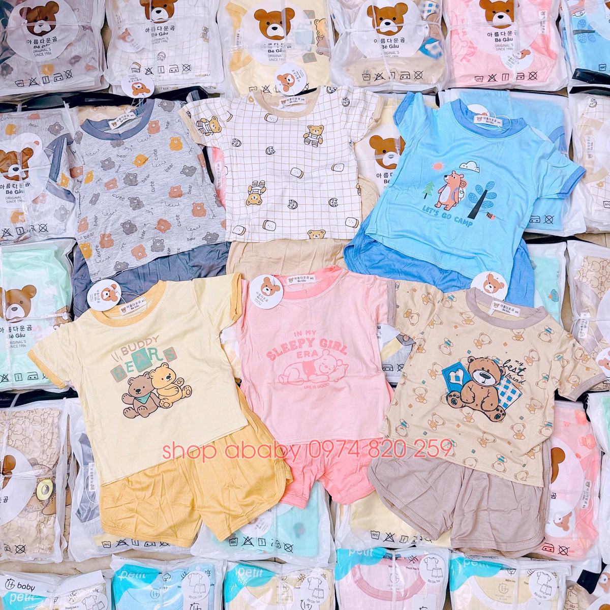 Bộ cộc tay thun lạnh bé gấu 60057